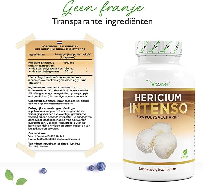 Lion's Mane / Hericium Erinaceus Paddenstoel  | 1300 mg | 180 Capsules | Premium: 30% Polysacchariden & 5% Beta Glucan | Veganistisch | Vit4ever