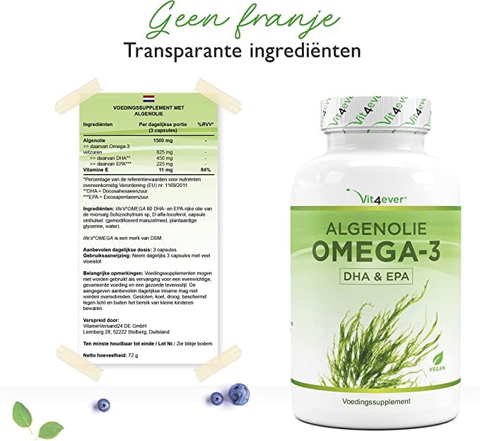 Algen olie Omega 3 | DHA & EPA | Met vitamine E | 1500mg | Vit4ever