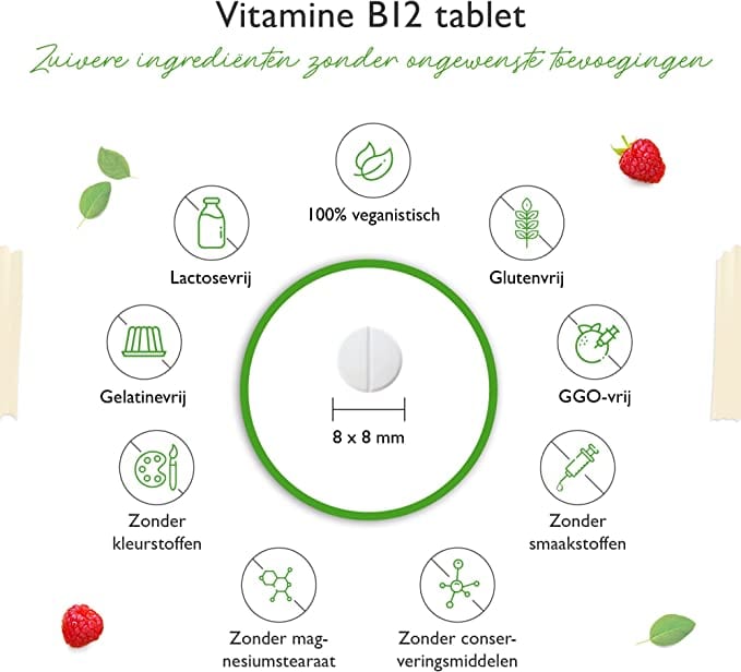 Vitamine B12 | Methylcobalamine | 1000µg | 365 Zuig tabletten | Framboossmaak | Vit4ever