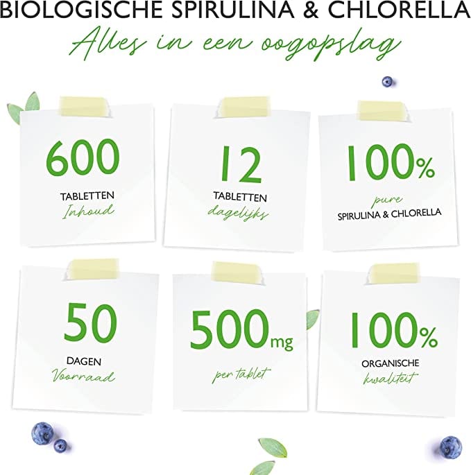 Biologische Spirulina & Chilorella | 500mg | 600 Tabletten | Vit4ever