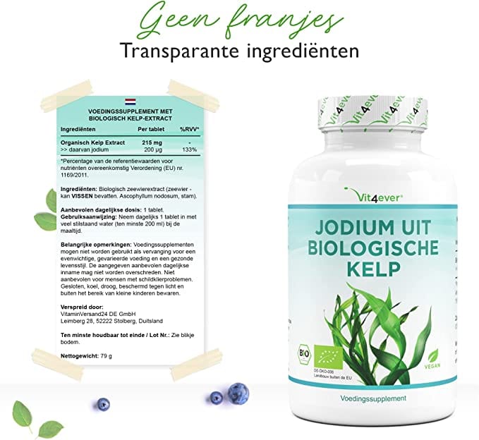 Biologische Kelp | Jodium | 200µg | 365 Tabletten | Vit4ever
