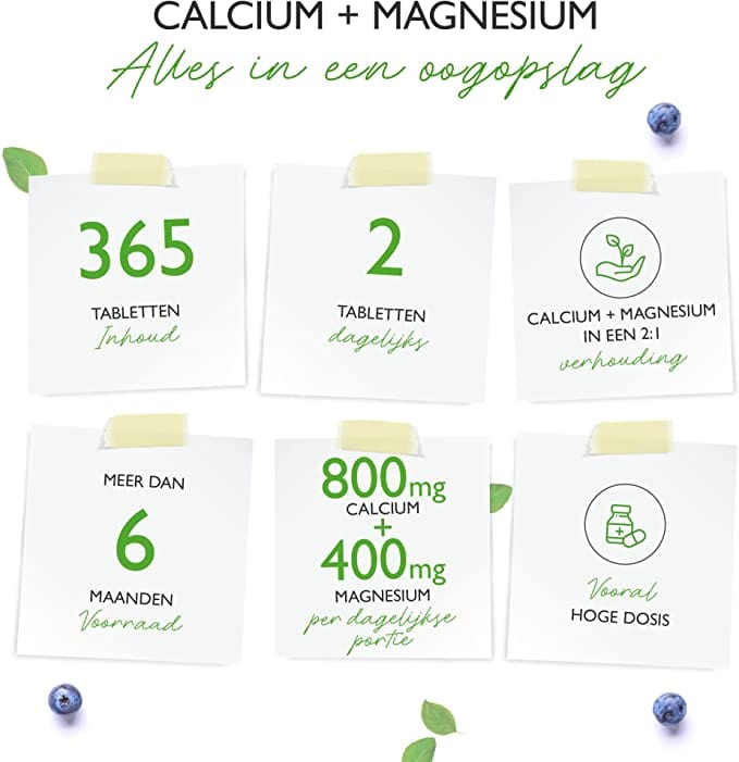 Calcium + Magnesiumoxide | 1200mg | 2:1 verhouding | 365 Tabletten | Vit4ever