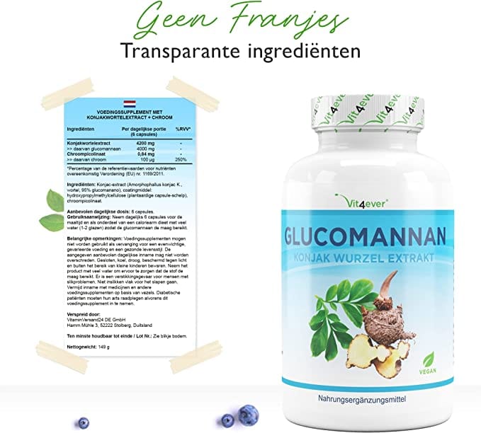 Glucomannan | Konjacwortel Extract | Duivelstong | 4200mg | 180 Capsules | Vit4ever