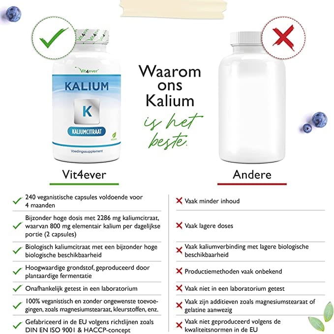 Kalium | Vegan Kaliciumcitraat | 800mg | 240 Capsules | Vit4ever