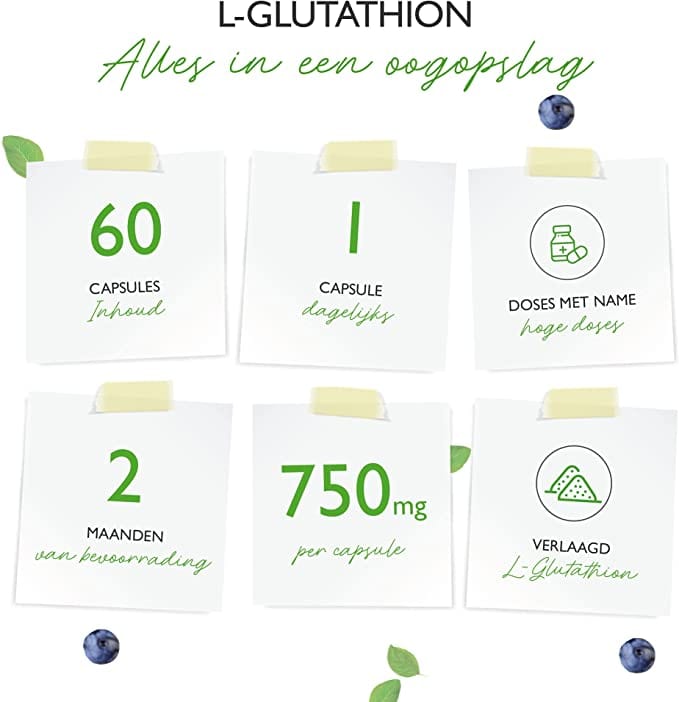 L-Glutathion | 750 mg | 60 capsules | hooggedosserd | veganistisch | vit4ever