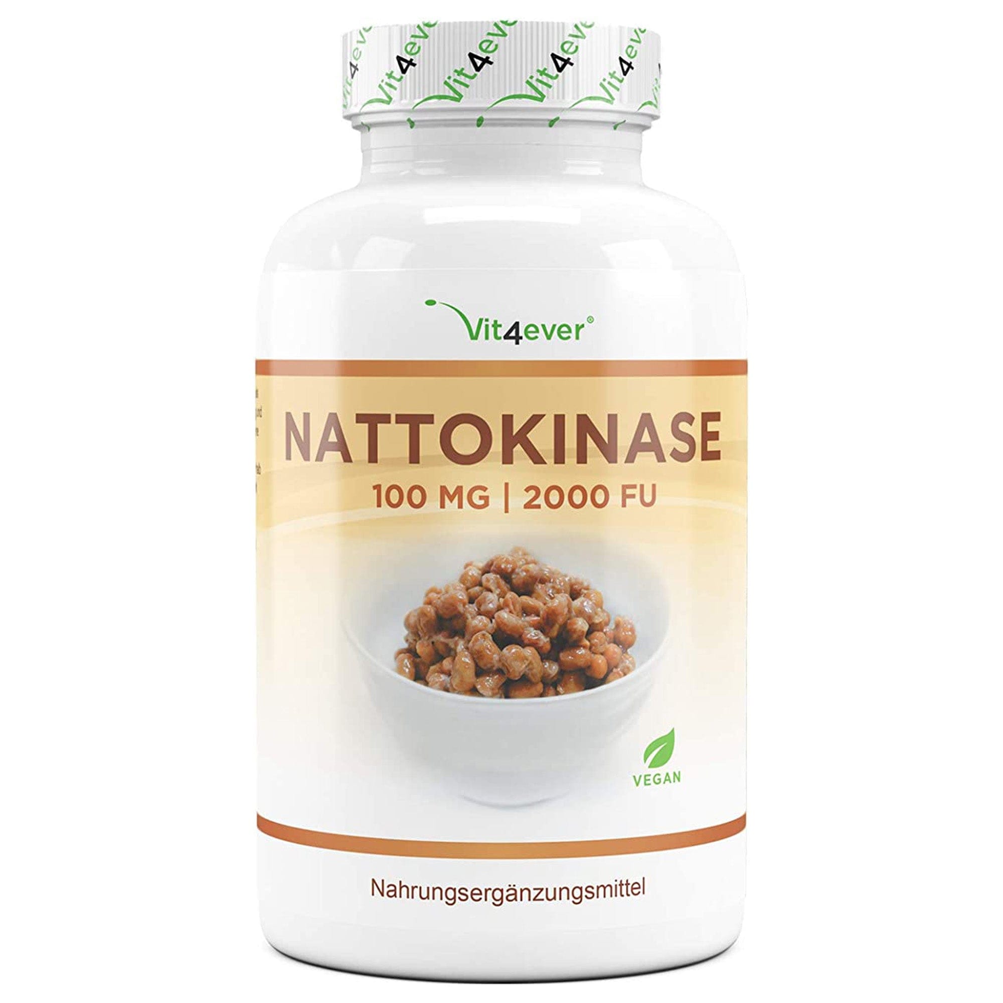 Vit4ever Nattokinase | 180 capsules met elk 100 mg (20.000 FU/g) | 6 maanden voorraad | laboratorium getest | hoge dosering | veganistisch | van GMO-vrije soja | zonder ongewenste toevoegingen
