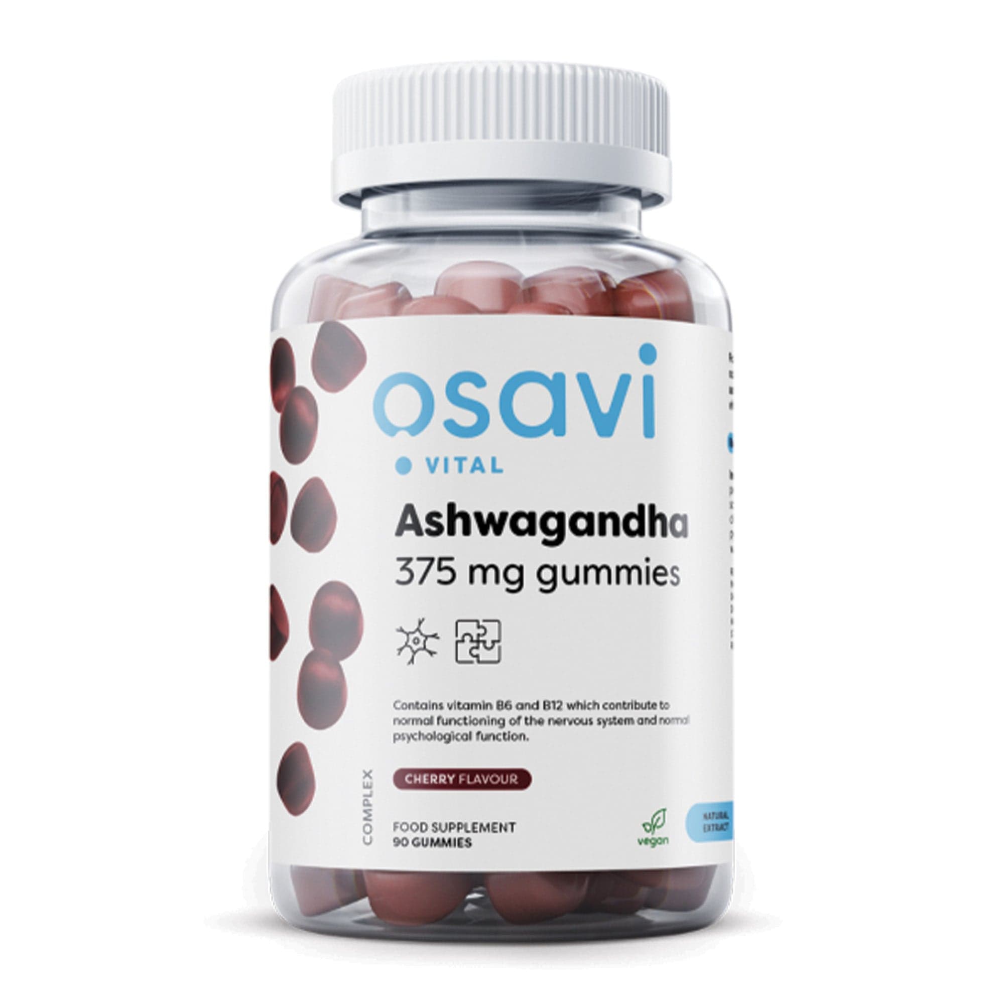Ashwagandha Gummies | 375mg | 90 Gummies | Cherry Smaak | Met Vitamine B6 & B12 | Osavi