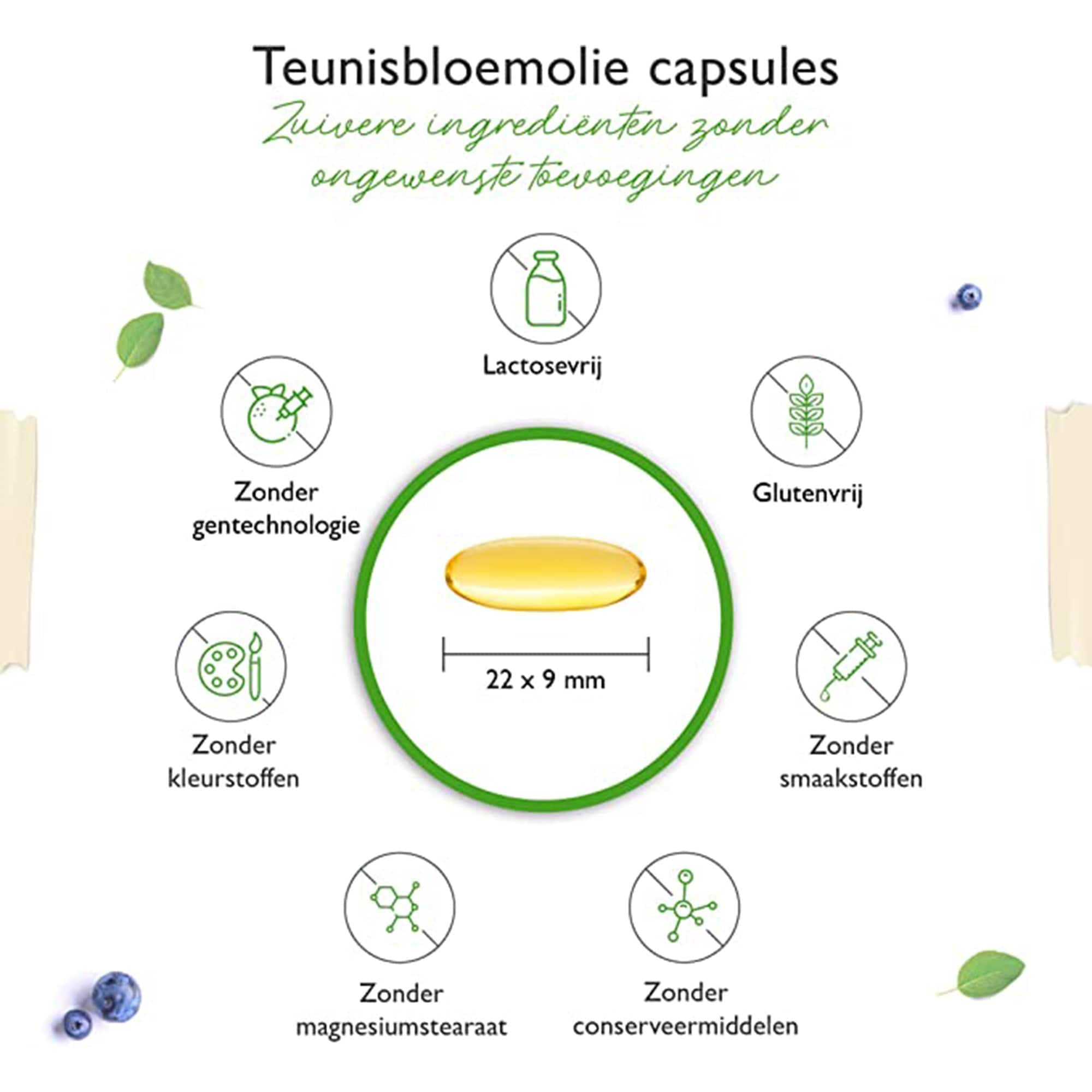 Teunisbloemolie | 365 capsules | 2000 mg per dagelijkse dosis | 10% gamma-linoleenzuur GLA, met natuurlijke vitamine E | Laboratorium getest | Vit4ever