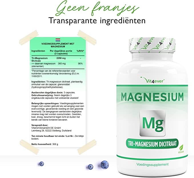 Tri-Magnesiumcitraat | 360mg | 365 Capsules | Vit4ever