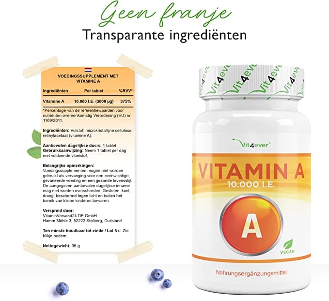 Vitamine A | Retinylacetaat | 10.000 IE | 240 Tabletten | Vit4ever