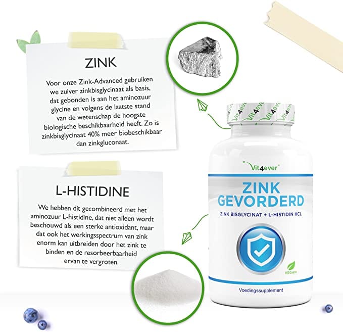 Zink Bisglycinaat | Met Histidine | 25mg | 400 tabletten | Vit4ever
